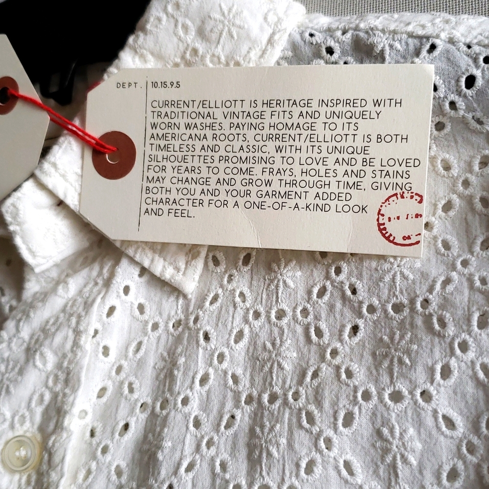 Current/Elliott NEW SHIRT Button Down Top Eyelet Cotton Long Sleeve Women's S/M - Picture 13 of 16